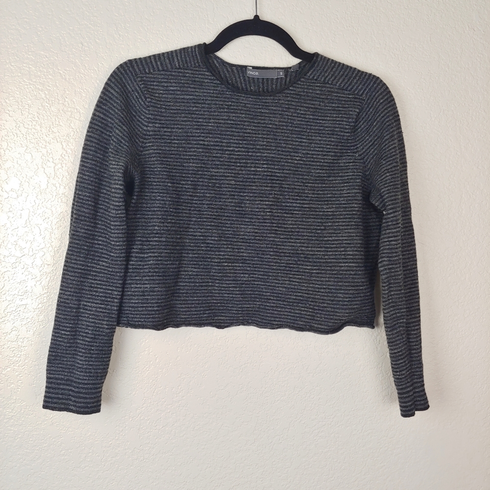 Vince Grey Striped Cropped Sweater Size S